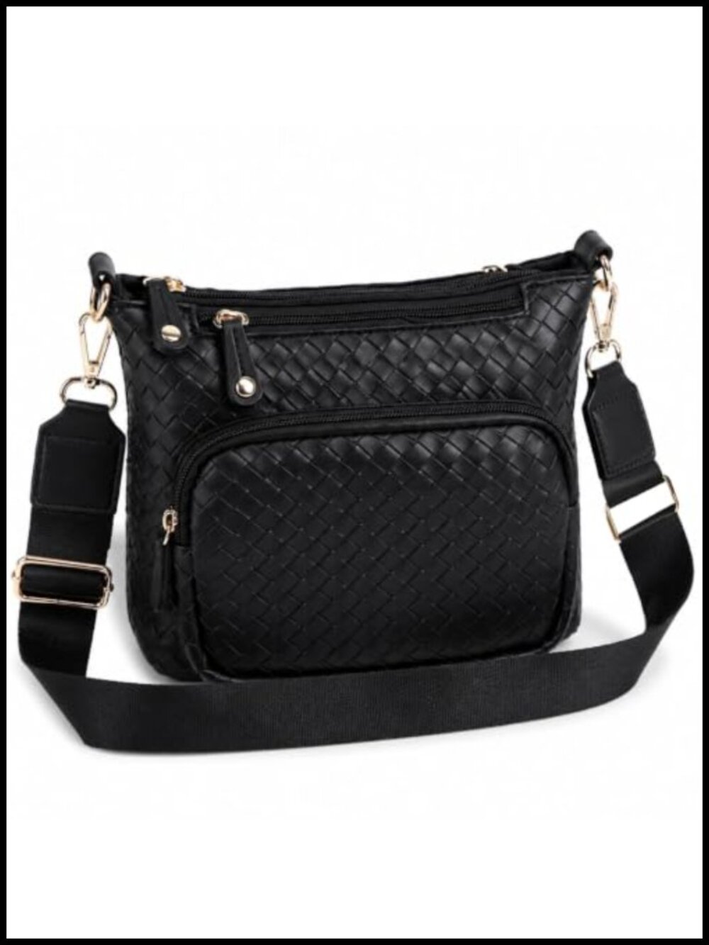 Woven PU Leather Crossbody Bag with Detachable Pouch Adjustable Wide Strap Women
